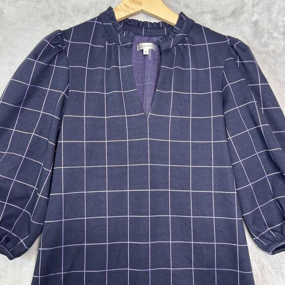 Tyler Boe Dress Womens Medium Blue Windowpane Check Puff Sleeve Shift Modern - Picture 3 of 13